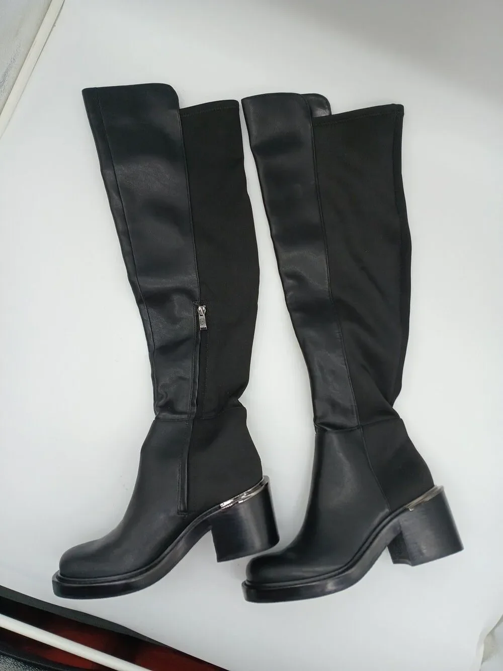 DKNY Black Smooth Heeled Over The Knee High Boots With Metallic Accents Size 6M